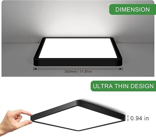 12Inch 24W Square LED Ceiling Light Fixtures Flush Mount, 5000K Daylight White LED Ceiling Lamp Ring