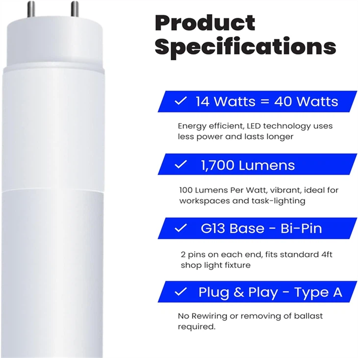 4ft T8 LED Tube - 32W 3000K Warm White Plug & Play